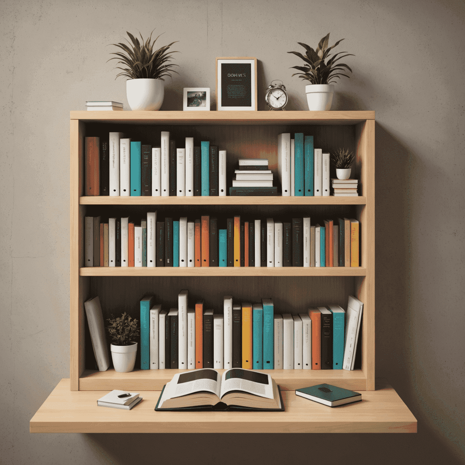 Digital bookshelf with organized e-books and management tools interface